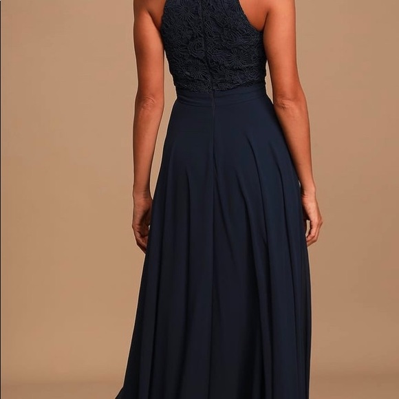 Navy blue halter style formal dress - Picture 6 of 7